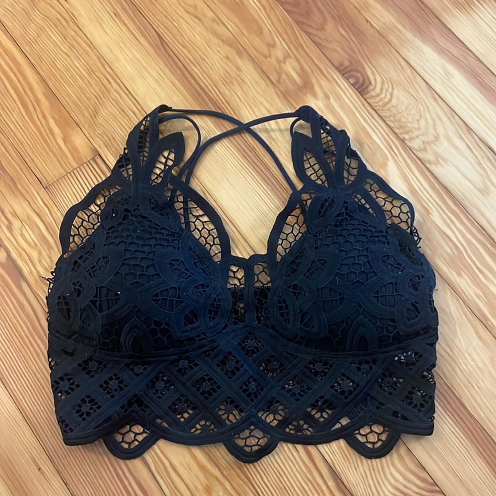 Black lace bralette with X back straps